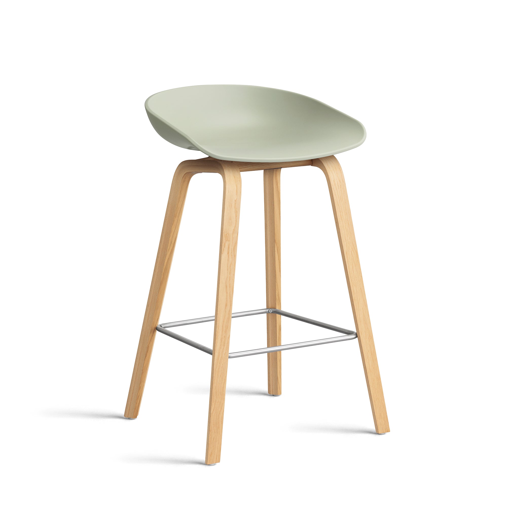 HAY - About A Stool AAS 32 (Kunststoffgleiter) | H 65 cm / pastel green 2.0 / Eiche lackiert / Edelstahl