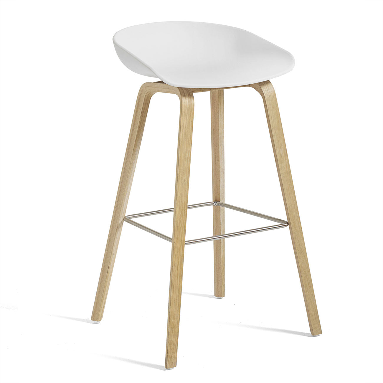 HAY - About A Stool AAS 32 (Kunststoffgleiter) | H 75 cm / white 2.0 / Eiche lackiert / Edelstahl