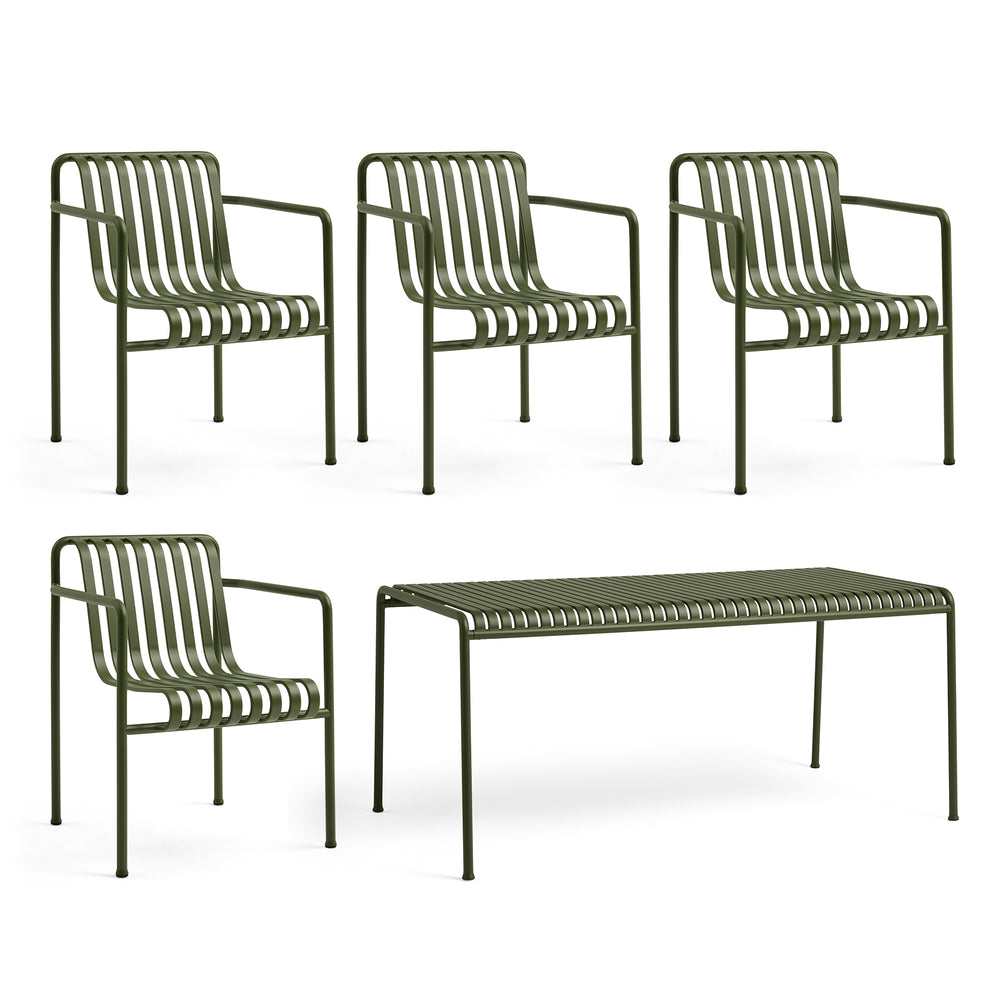 HAY - Palissade Tisch + 4x Dining Armchair | olive
