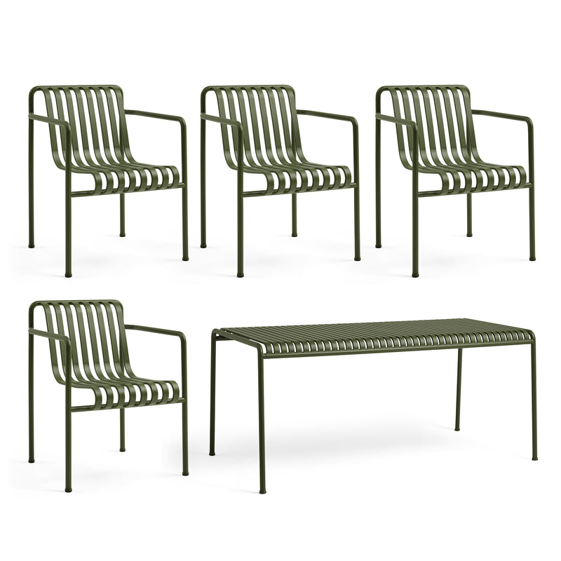 HAY - Palissade Tisch + 4x Dining Armchair | olive
