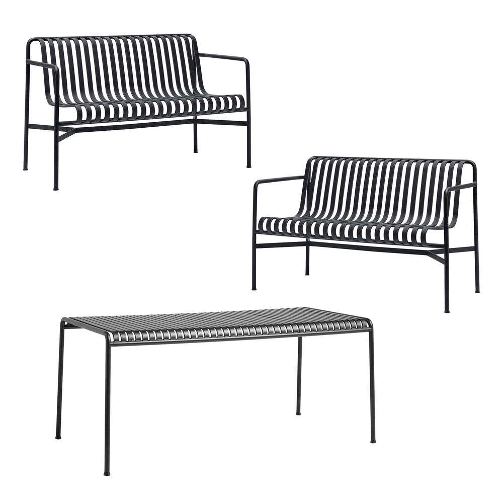 HAY - Palissade Tisch + 2x Dining Bench | anthrazit