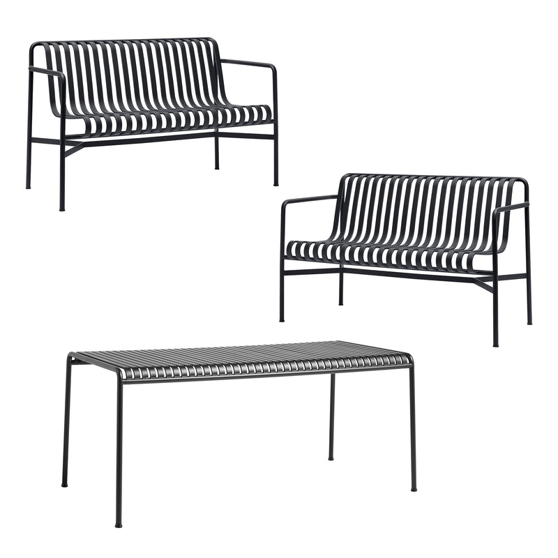 HAY - Palissade Tisch + 2x Dining Bench | anthrazit