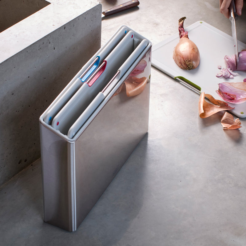 Joseph Joseph - Folio Steel Schneidebretter | 4-teilig / Edelstahl/light stone