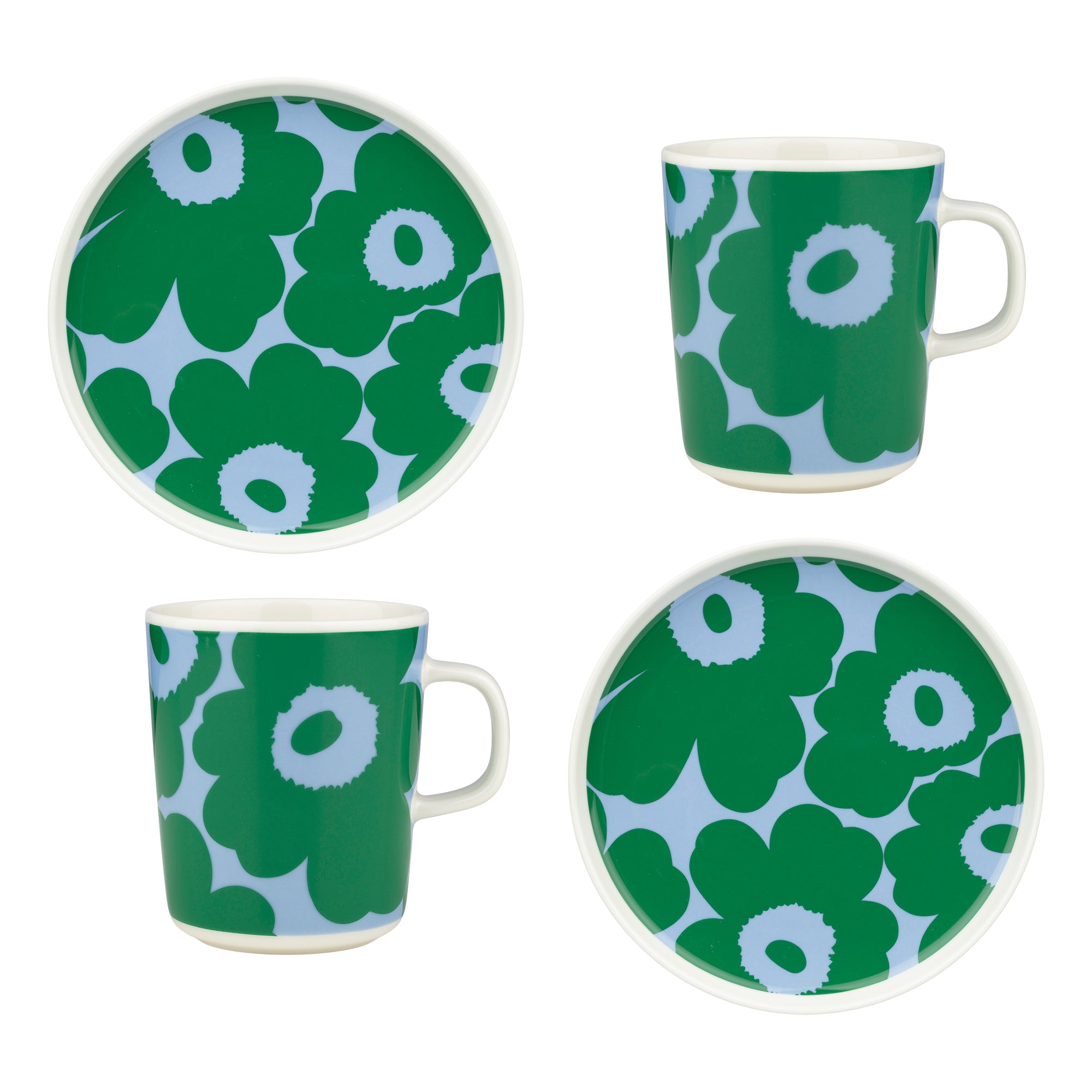 Marimekko - Oiva Unikko Geschirr-Set | weiß/grün/hellblau