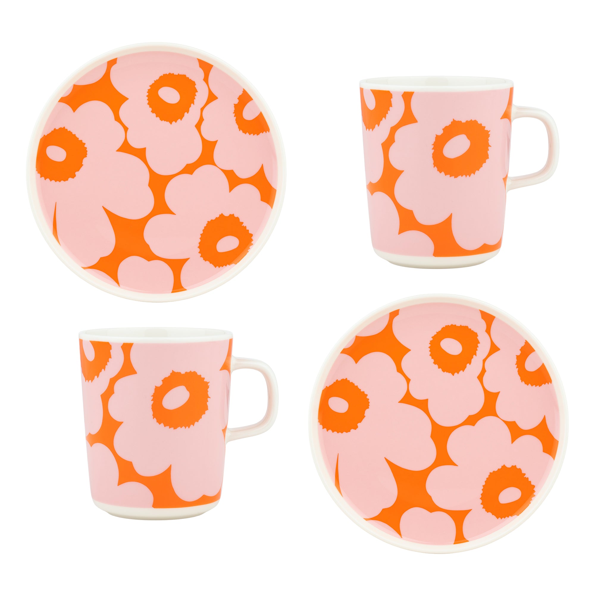 Marimekko - Oiva Unikko Geschirr-Set | weiß/pink/orange