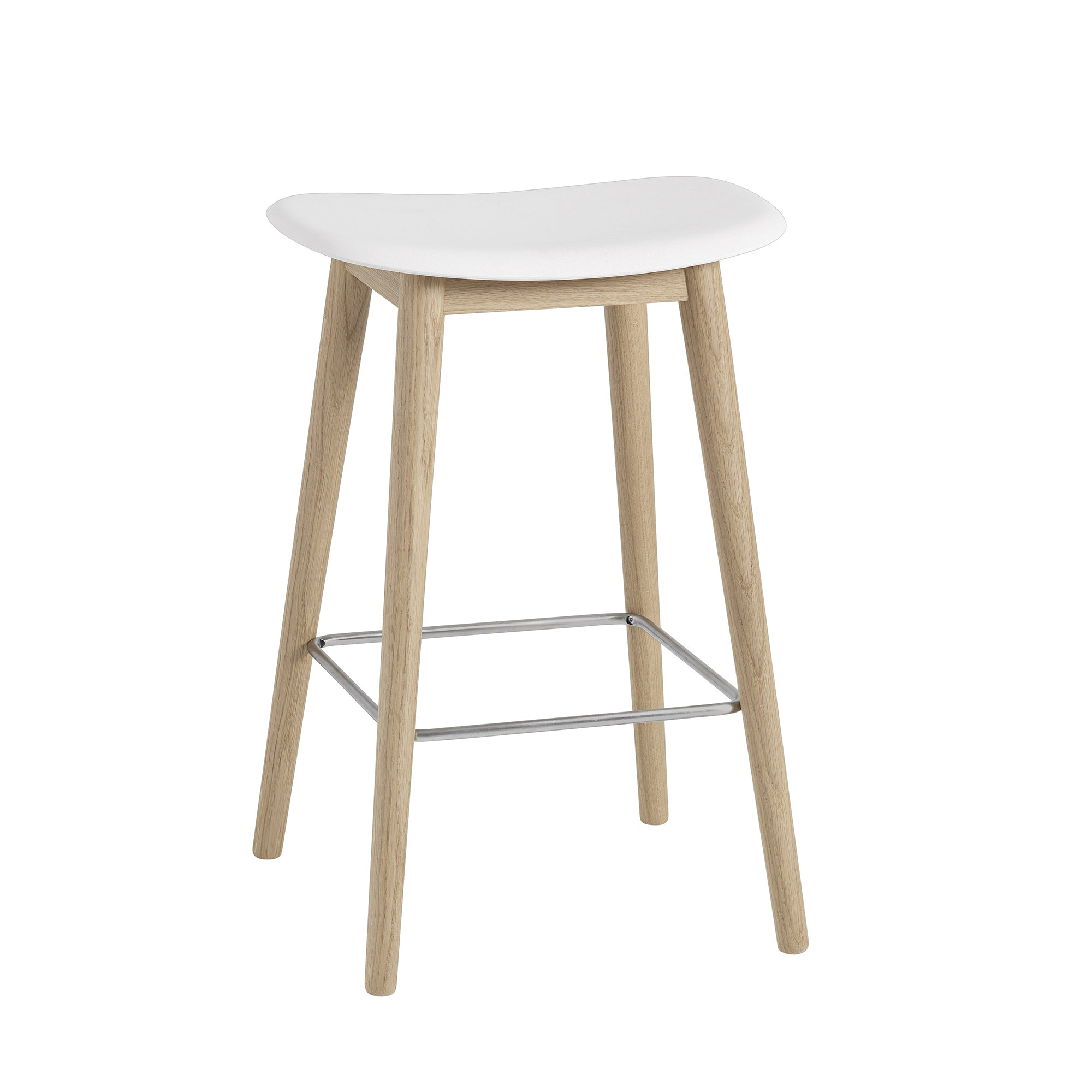 Muuto - Fiber Barhocker Wood Base | weiß / Eiche natur