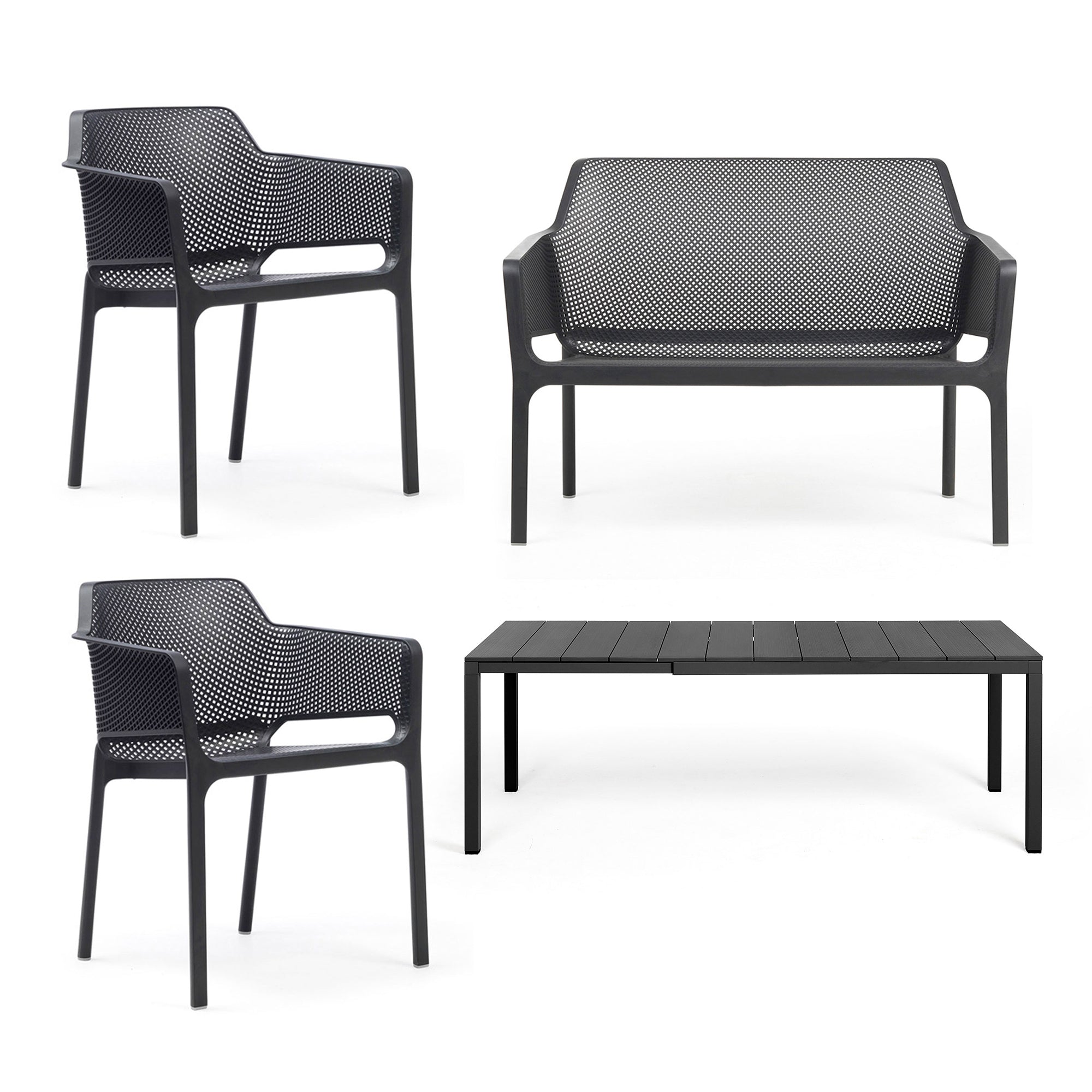 Nardi - Rio Alu Ausziehtisch 140 + Net Bank + 2x Net Armlehnstuhl | anthrazit