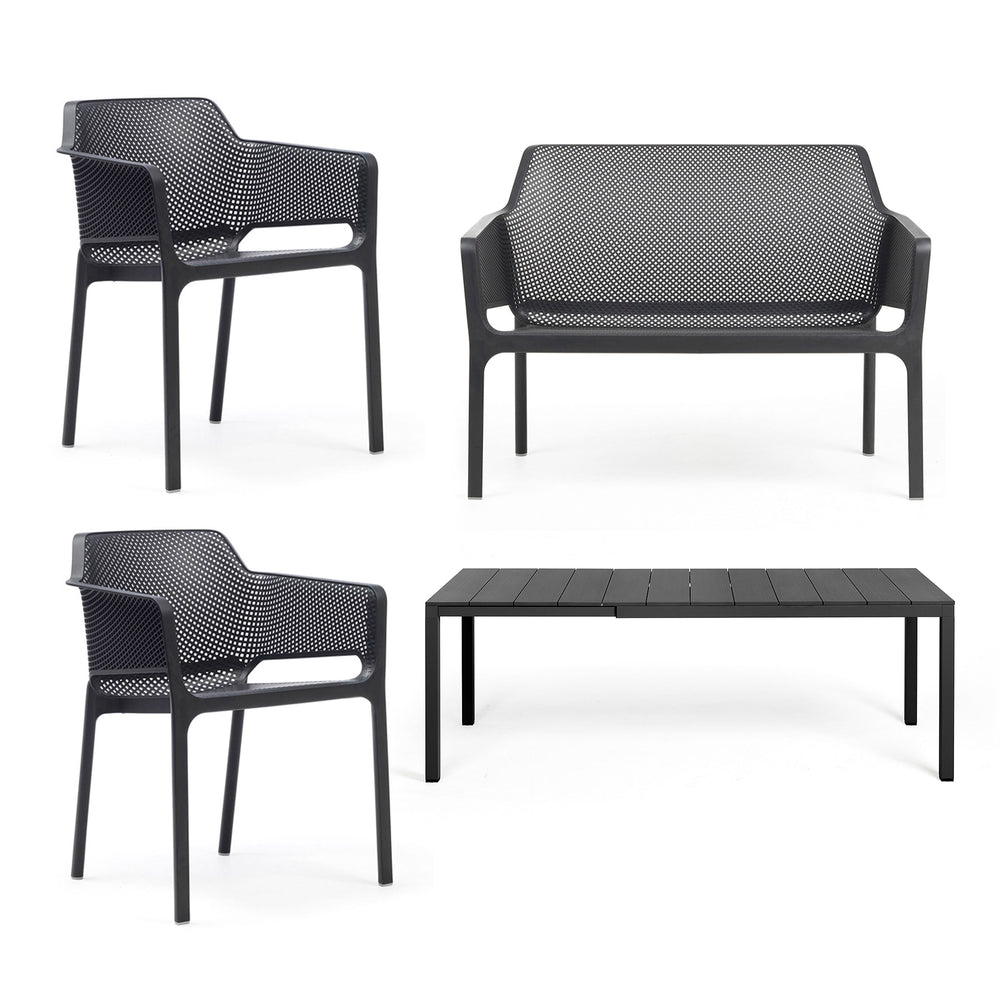Nardi - Rio Alu Ausziehtisch 140 + Net Bank + 2x Net Armlehnstuhl | anthrazit