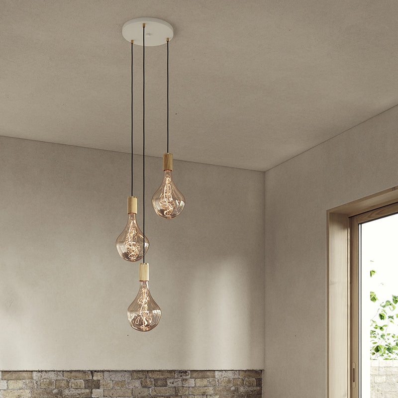 Tala - Triple Pendelleuchte Set | Eiche / weiß / Messing