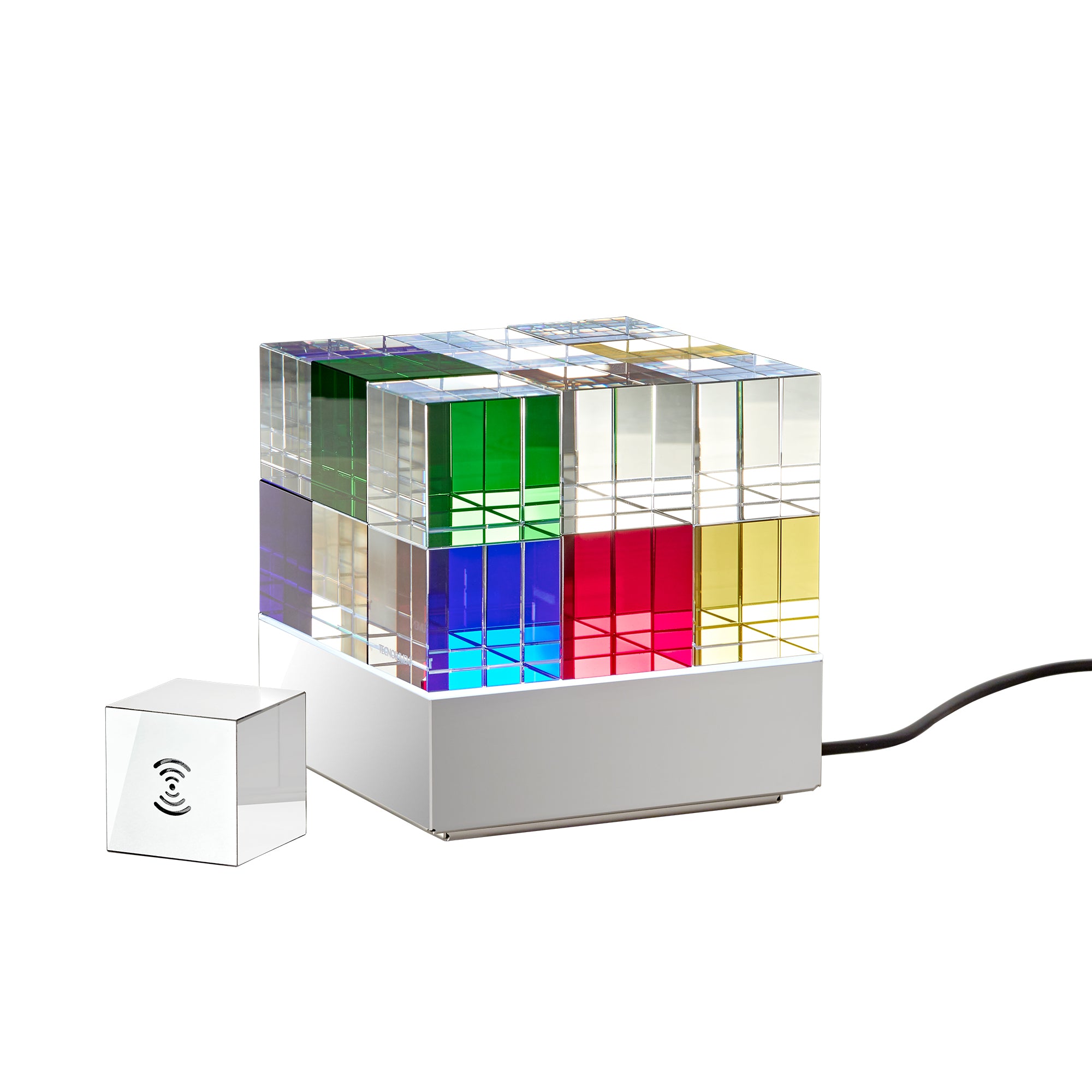 Tecnolumen - CUBELIGHTmove LED Tischleuchte mit Funkwürfel | blau/gelb/rot/grün
