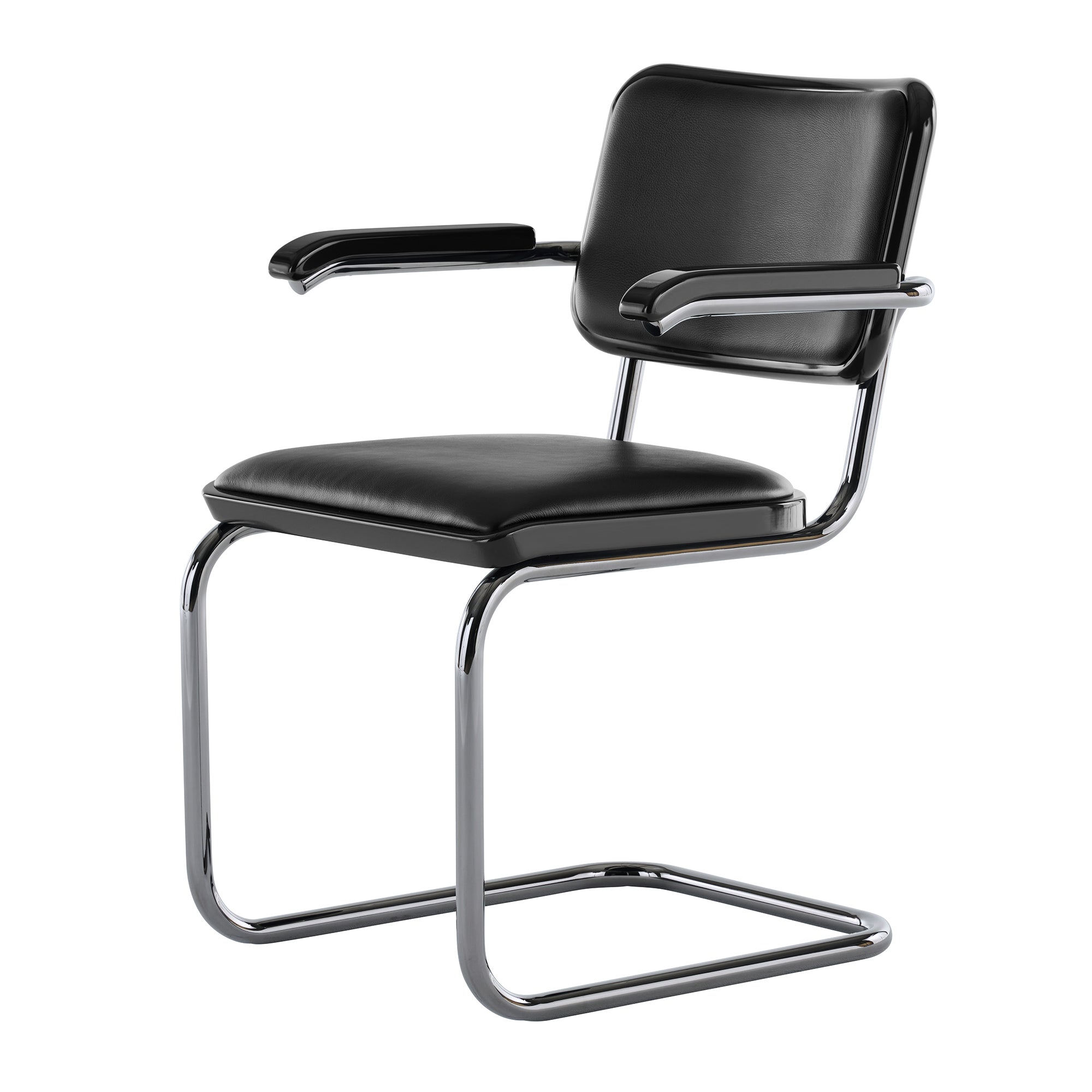 Thonet - JS. THONET by Jil Sander S 64 Freischwinger | Leder graphite black / high-gloss graphite black / Glossy Titan
