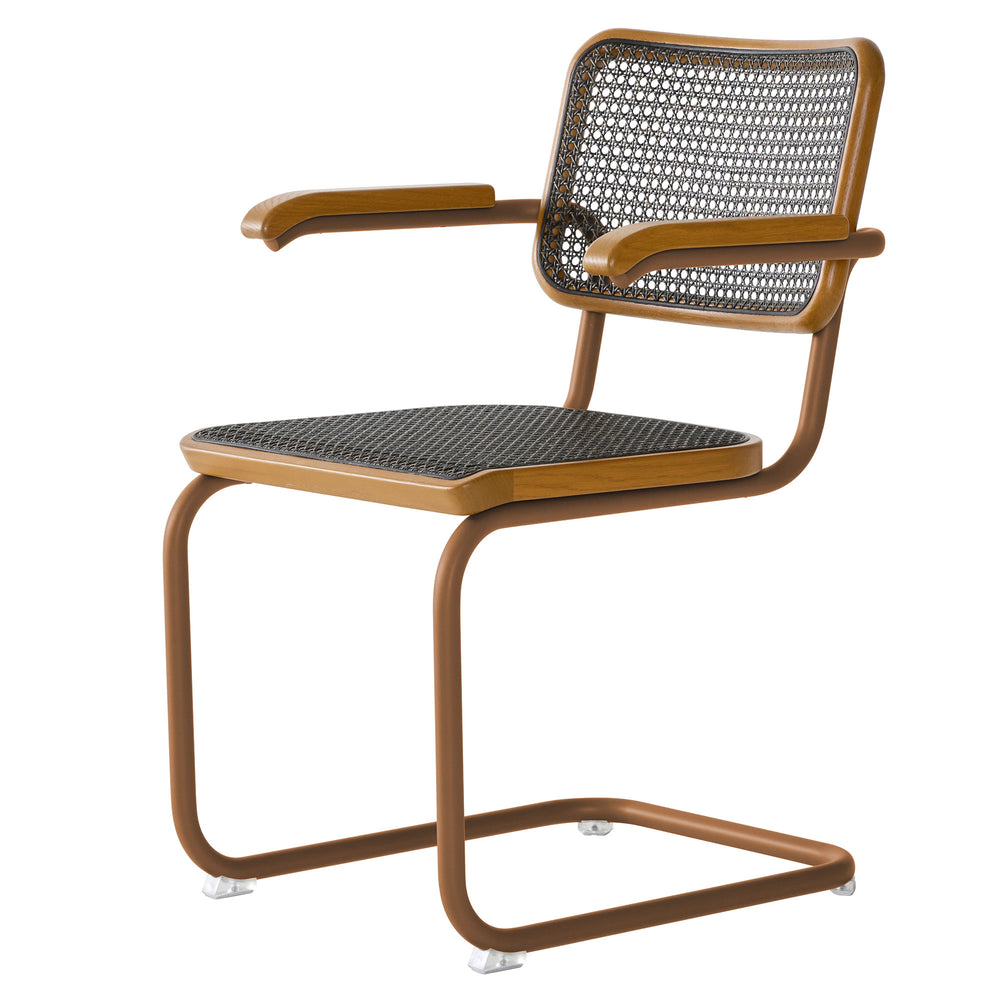 Thonet - S 64 V Freischwinger | Geflecht dark / Eiche gebeizt / berstein