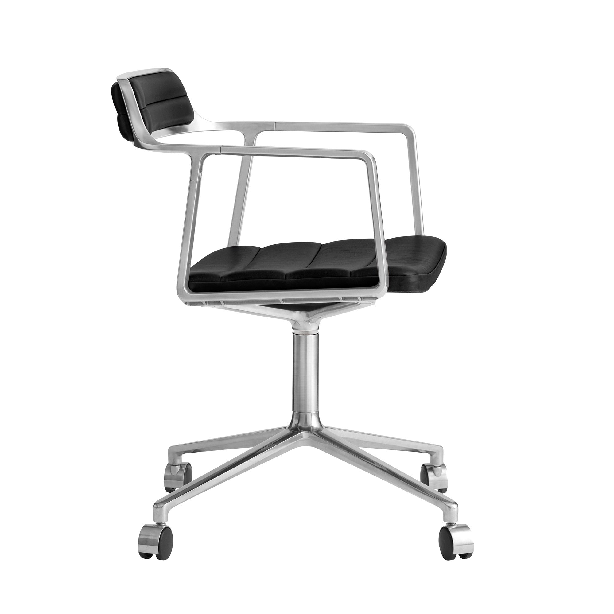Vipp - 452 Drehstuhl | Rollen / Leder schwarz / Aluminium poliert