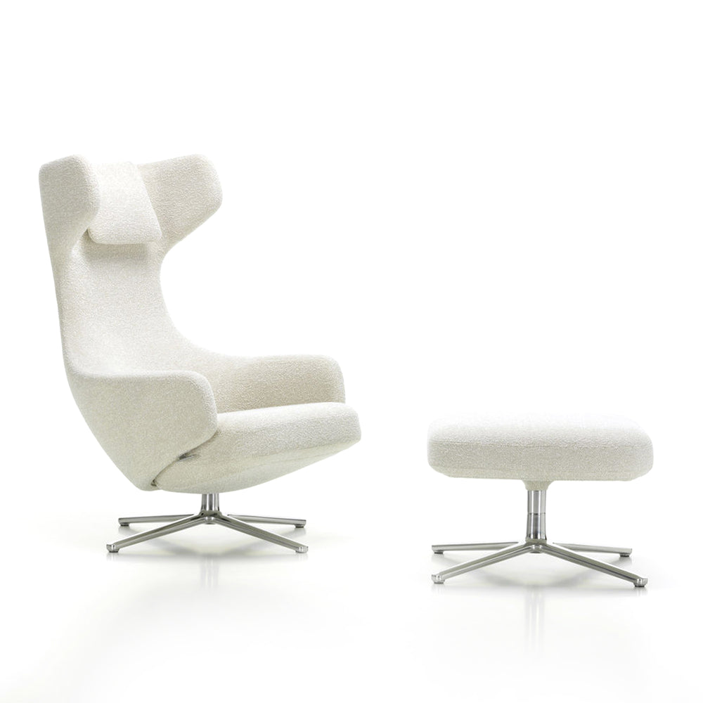 Vitra - Grand Repos Sessel und Ottoman | Nubia elfenbein/perle (01) (Doppelstichnaht)