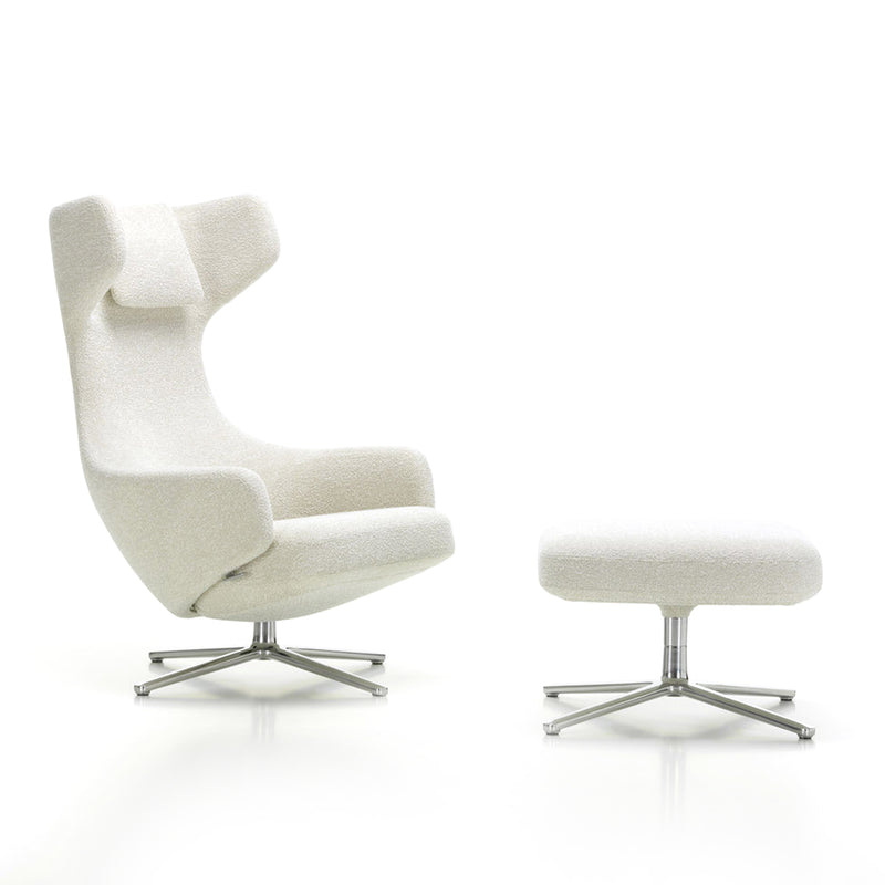 Vitra - Grand Repos Sessel und Ottoman | Nubia elfenbein/perle (01) (Doppelstichnaht)