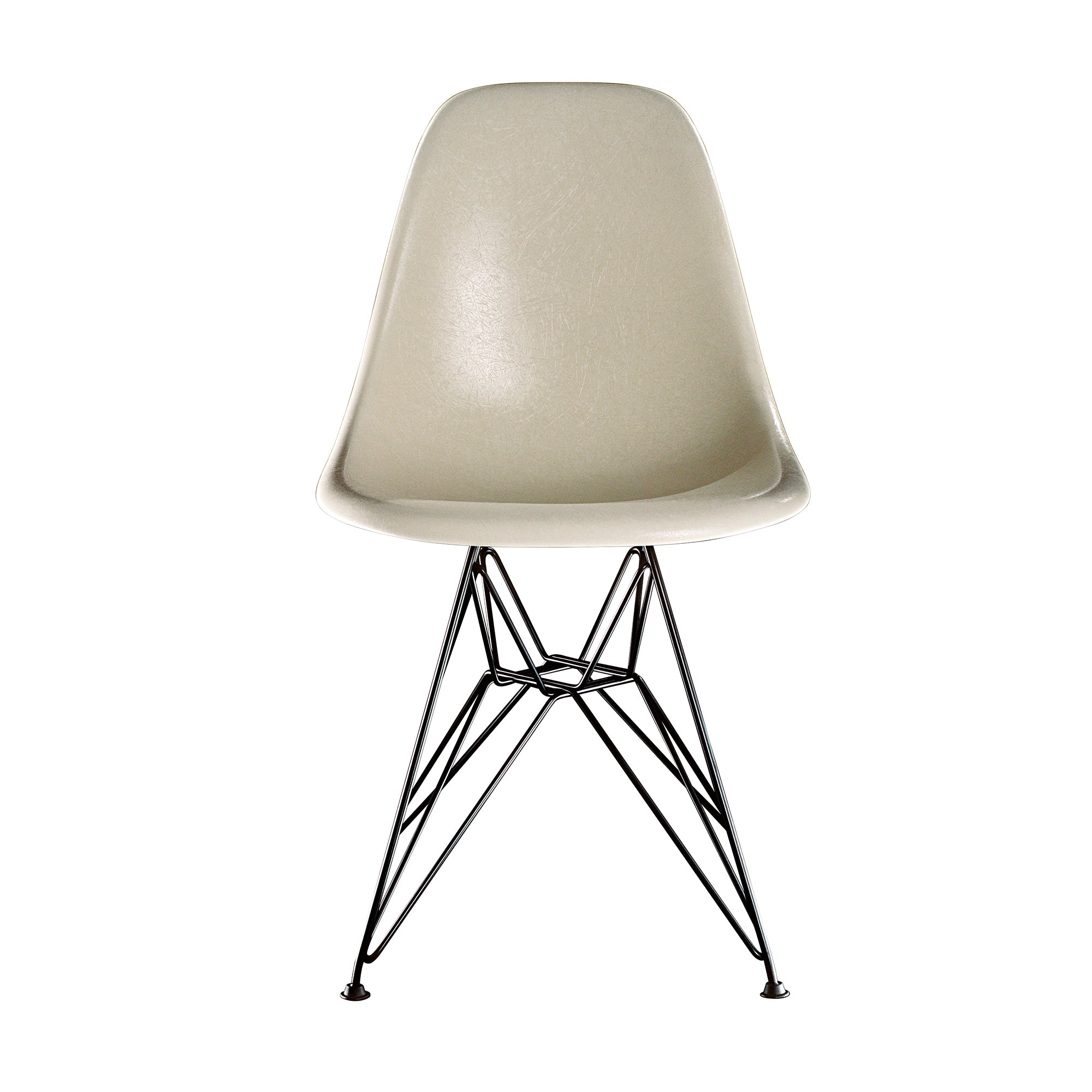 Vitra - Eames Fiberglass Side Chair DSR | Filzgleiter basic dark / Parchment / basic dark pulverbeschichtet