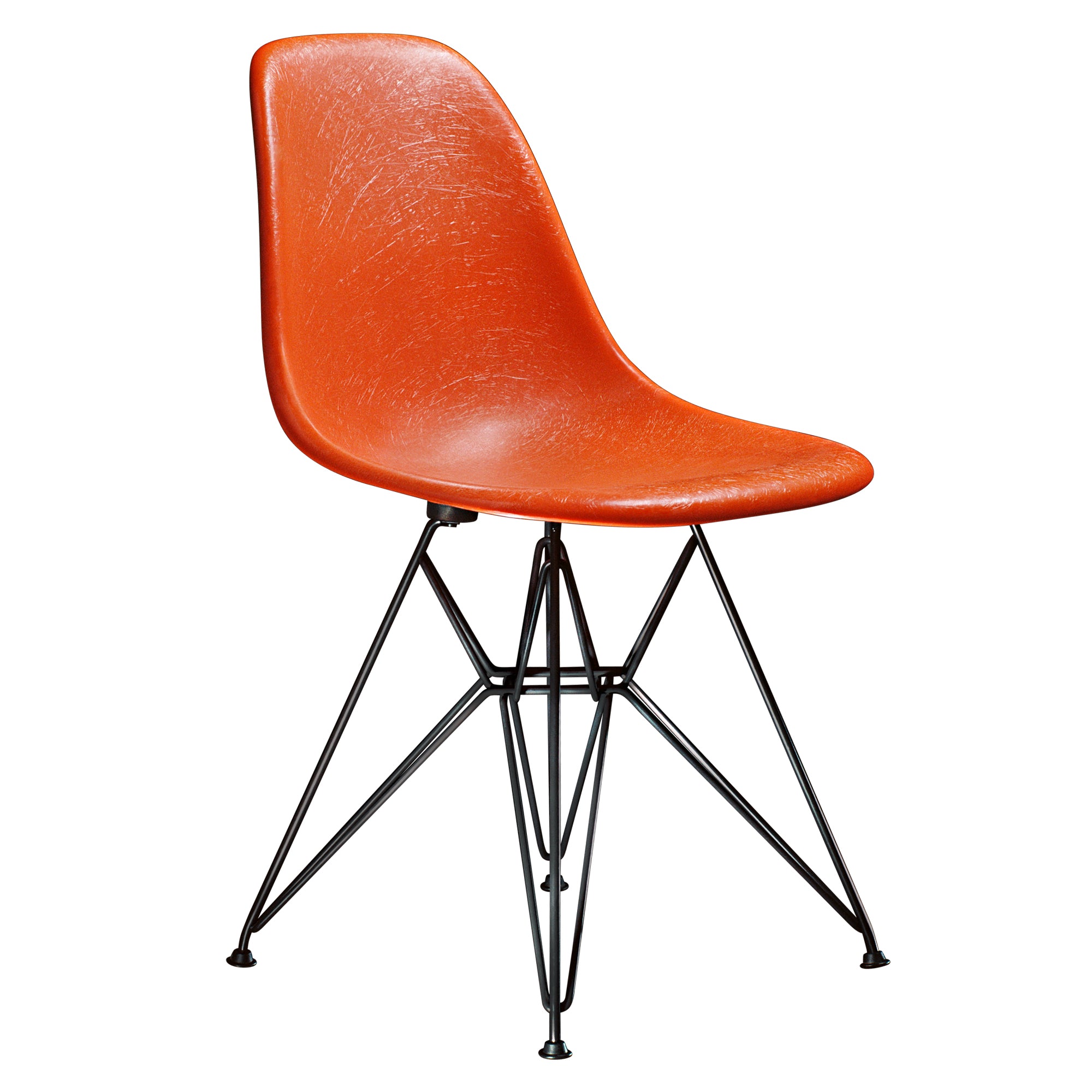 Vitra - Eames Fiberglass Side Chair DSR | Filzgleiter basic dark / Red Orange / basic dark pulverbeschichtet