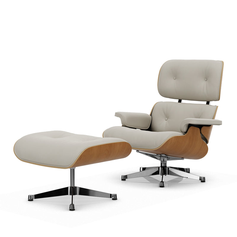 Vitra - Lounge Chair &amp; Ottoman | Leder Premium F 72 snow / Kirsche natur / poliert