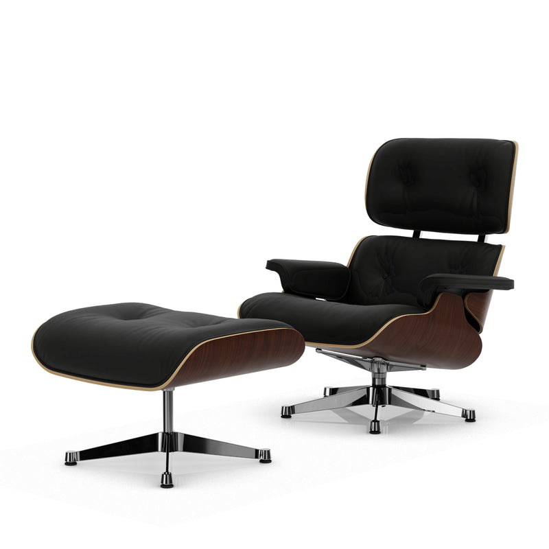 Vitra - Lounge Chair &amp; Ottoman | Leder Premium F  66 nero / Nussbaum dunkel / poliert