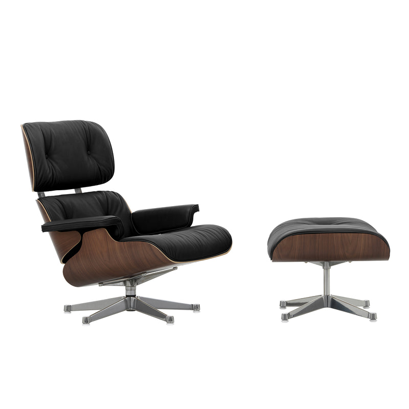 Vitra - Lounge Chair &amp; Ottoman | Leder Premium F  66 nero / Nussbaum dunkel / poliert