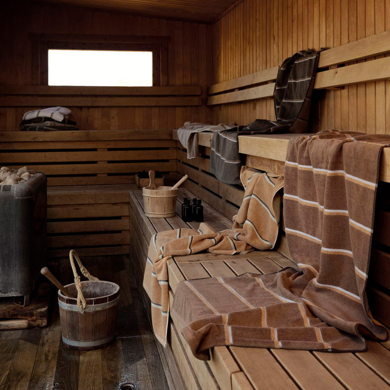 Zone Denmark - Badehandtuch Sauna | Taupe/Camel/Sky Blue